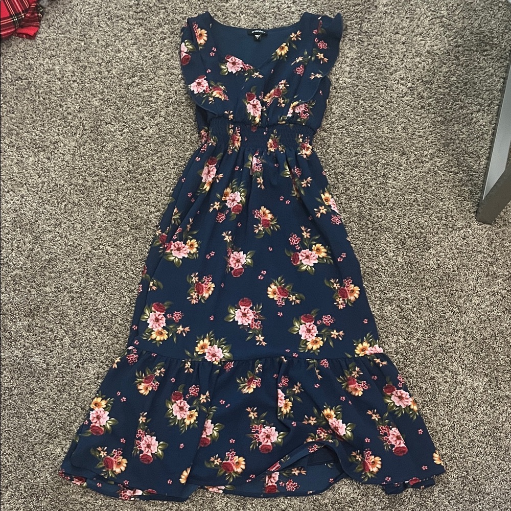 Floral Navy Dress kids Zunie size 7
